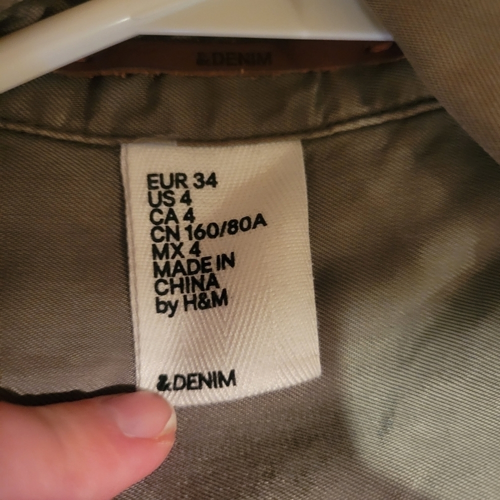 H&M Khaki Army Green Button Up Shirt Size 4 - Picture 6 of 7